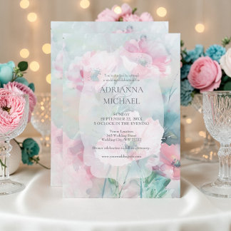 Convites Spring Pink & Teal Floral Wedding Invitation