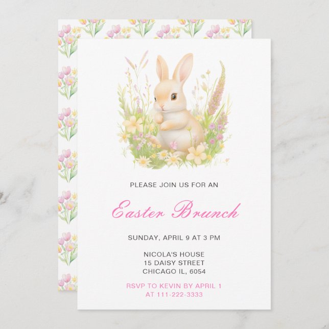 Convites Spring Rabbit Easter Brunch (Frente/Verso)