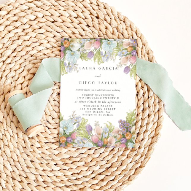 Convites Spring Summer Watercolor Floral Wedding (Criador carregado)