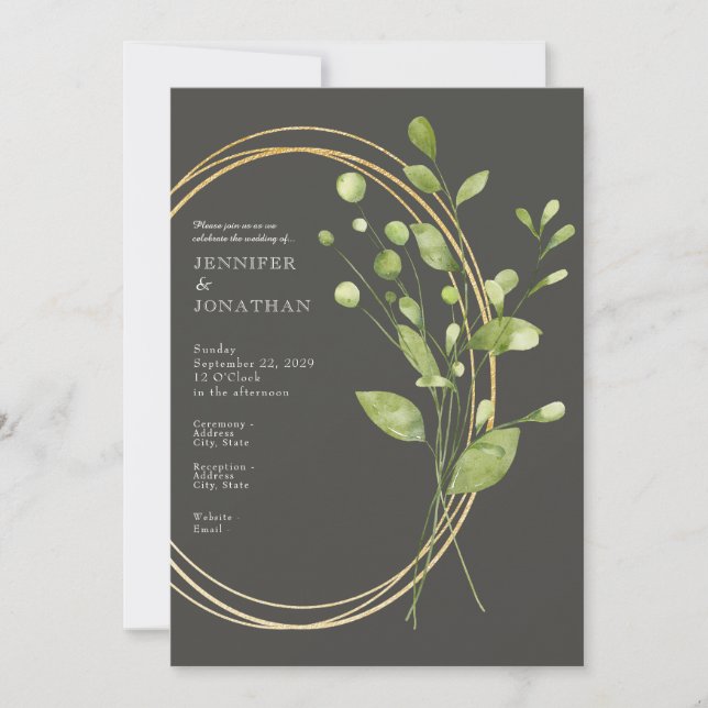 Convites Spring Watercolor Green Leaves Wedding Invitation (Frente)