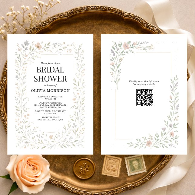 Convites Spring Wildflower Garden QR Code Bridal Shower (Criador carregado)