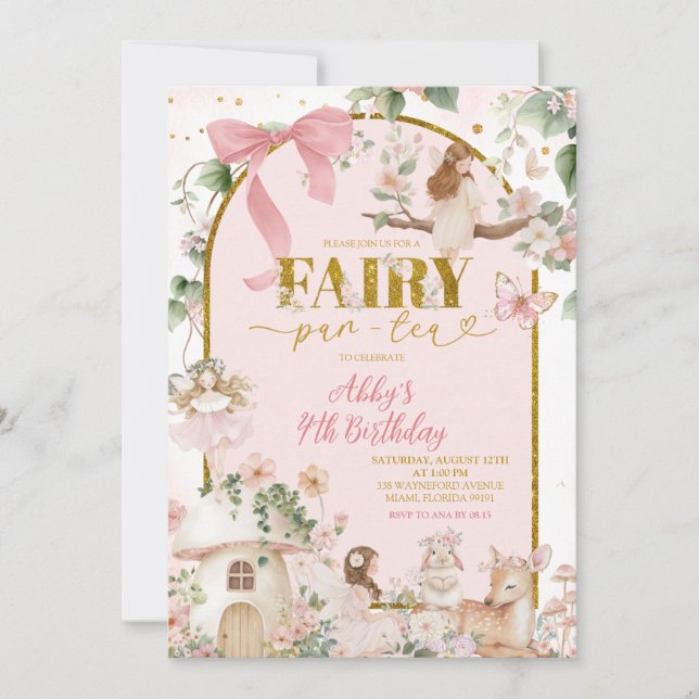 Convites Spring woodland tea party fairy birthday  (Frente)