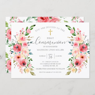 Convites Springtime Peonies Primeira Comunhão