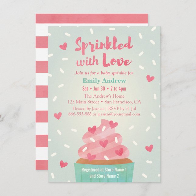 Convites Sprinkle com Cupcake de amor Chá de aspersão (Frente/Verso)