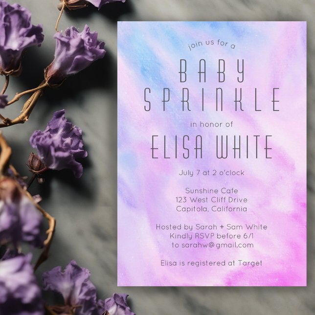 Convites SPRINKLE DE BABY PERSONALIZADO BABY, Abstrato de P (Pastel Abstract Elegant Chic CUSTOM BABY SPRINKLE Invitation purple blue watercolor)