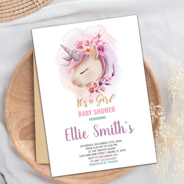 Convites Sprinkle de bebê editável ou placa de festa de Chá (Floral Unicorn Baby Shower Invitations)