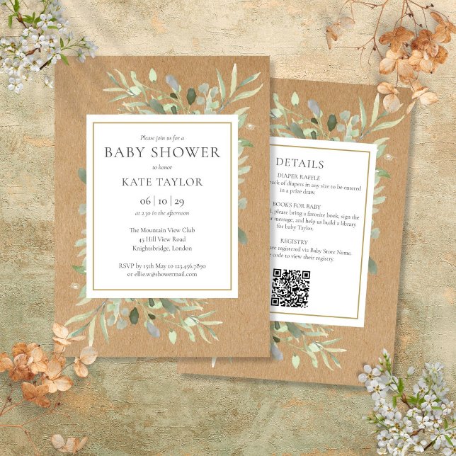 Convites Sprinkle de Chá de Bebê Rústico Tudo em Um com Fol (Rustic All In One Baby Shower Sprinkle Greenery Invitation)