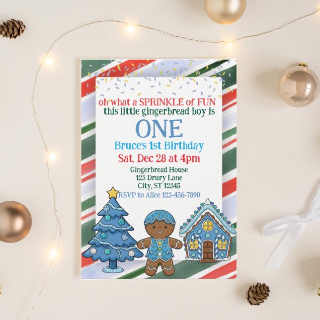 Convites Sprinkle Gingerbread, Blue Holiday 1st Birthday (Criador carregado)