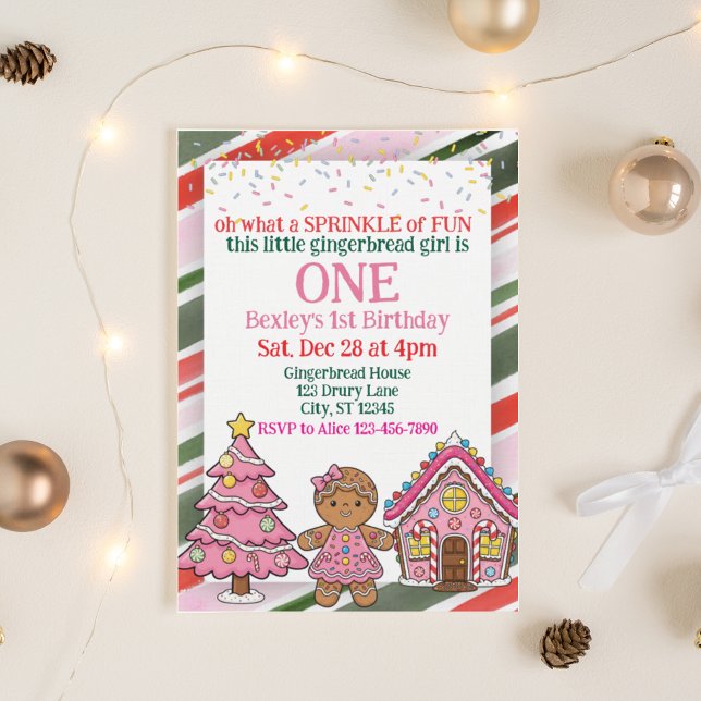 Convites Sprinkle Gingerbread, Pink Holiday 1st Birthday (Criador carregado)
