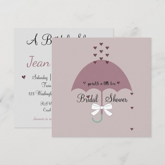 Convites Sprinkle Love Mauve & Cinza Bridal Party (Frente/Verso)