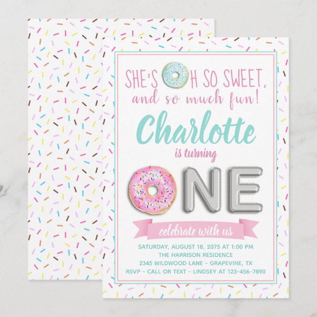 Convites Sprinkle Rosquinha Balão de Folha Primeira Festa d (Frente/Verso)