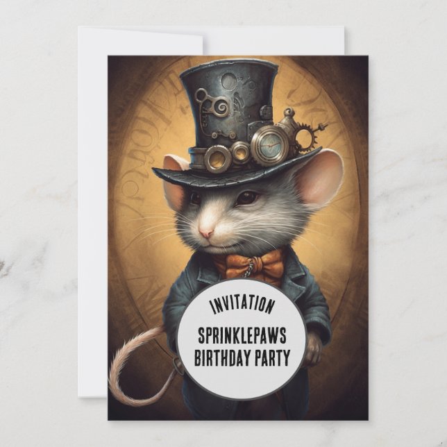 Convites Sprinklepaws Steampunk Animal Nome personalizado (Frente)