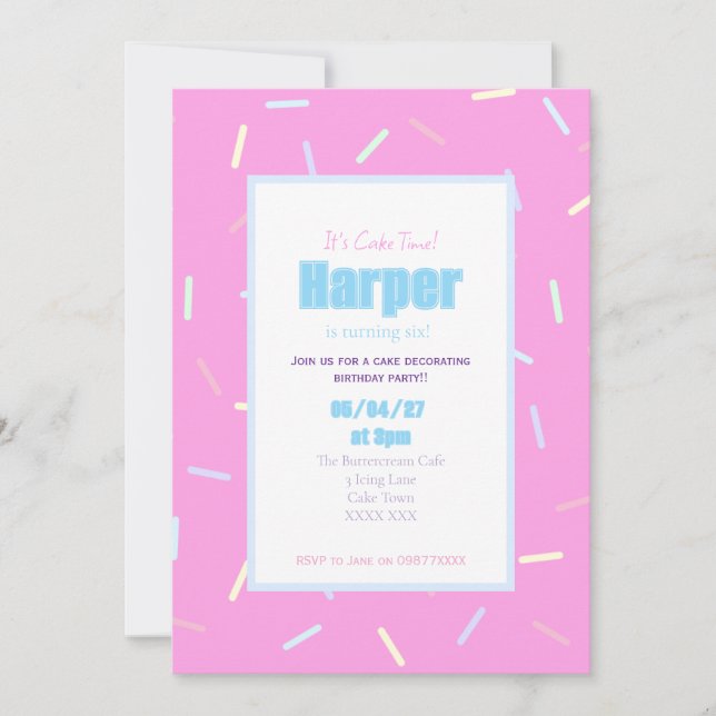 Convites Sprinkles Cake Decorating Birthday Invitation (Frente)