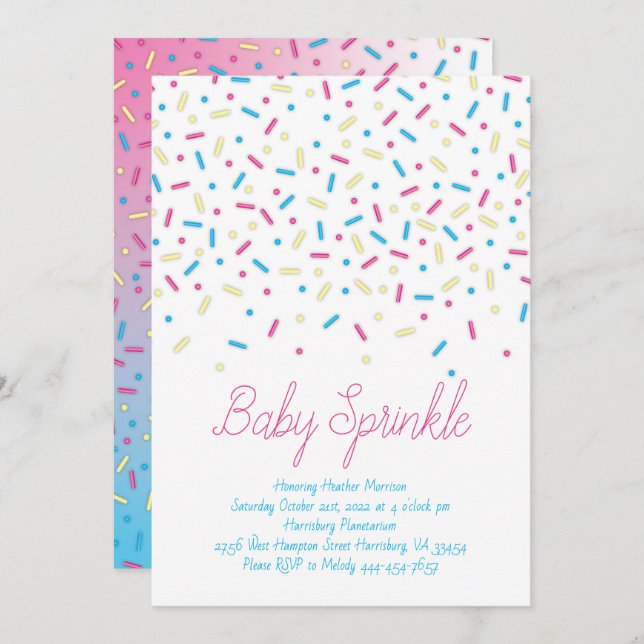 Convites Sprinkles Confetti Baby Sprinkle Chá (Frente/Verso)