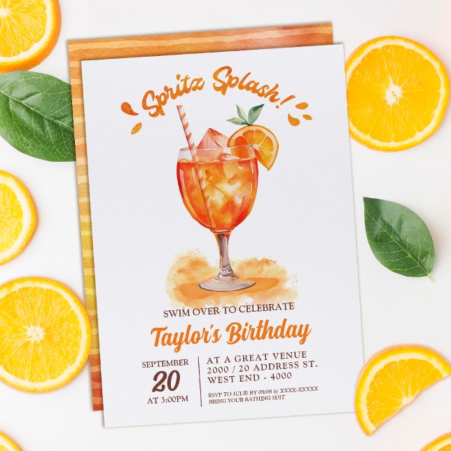 Convites Spritz Splash Watercolor Piscina Party (Dive into summer's coolest bash with our "Spritz Splash" Pool Party Invitation! )