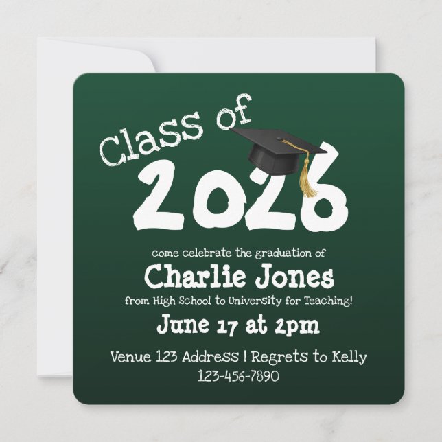 Convites Square Chalkboard Graduation (Frente)