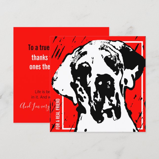 Convites Square Great Dane Friend Red & Black Linocut (Frente/Verso)