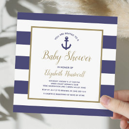 Convites Square Nautical Navy Blue Anchor Boy Baby Shower