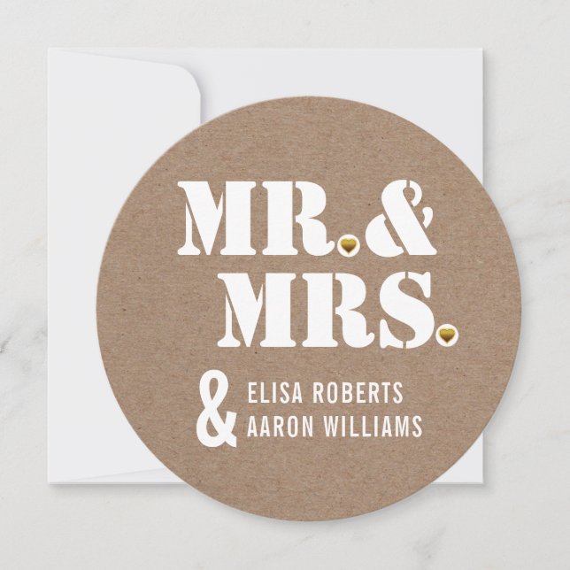 Convites Sr. Casamento de papel kraft com tipografia & Sra. (Frente)