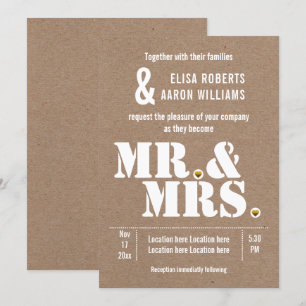 Convites Sr. Casamento de papel kraft para tipografia & Mrs