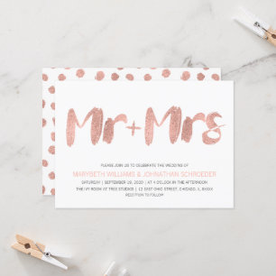 Convites Sr. e Sra. Dourados cor-de-rosa modernos Casamento