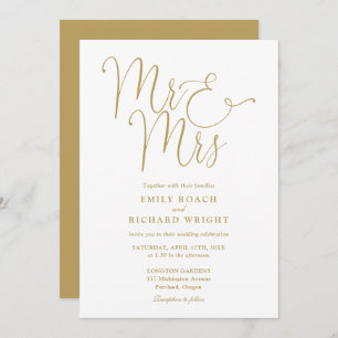 Convites Sr. e Sra. Elegant Script Dourado Casamento