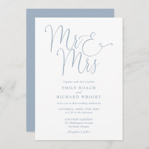 Convites Sr. e Sra. Elegant Script Dusty Blue Wedding