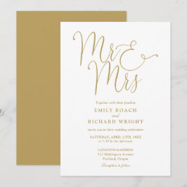 Convites Sr e Sra Elegante Rótulo Dourado Casamento