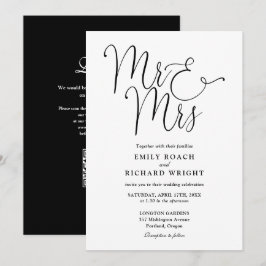 Convites Sr e Sra Modern QR Code Preto e Branco Casamento