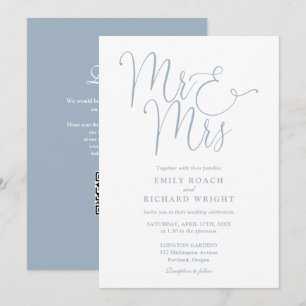 Convites Sr e Sra Moderno Código QR Poeira Azul Casamento
