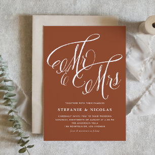 Convites Sr. e Sra. Rustic Calliografia Terracotta Wedding