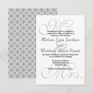 Convites Sr. & Sra. Cinza Quatrefoil - 3x5Convite para Casa