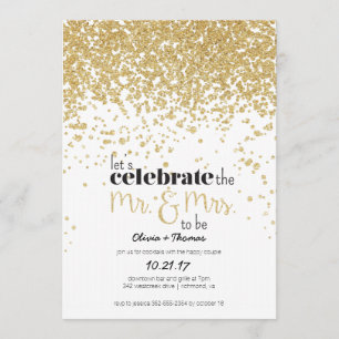 Convites Sr. & Sra. para ser Dourada Noivado Glitter Convid