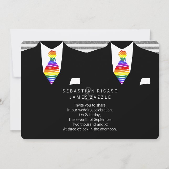 Convites Sr. Suit e Rainbow Tie Gay Wedding (Frente)