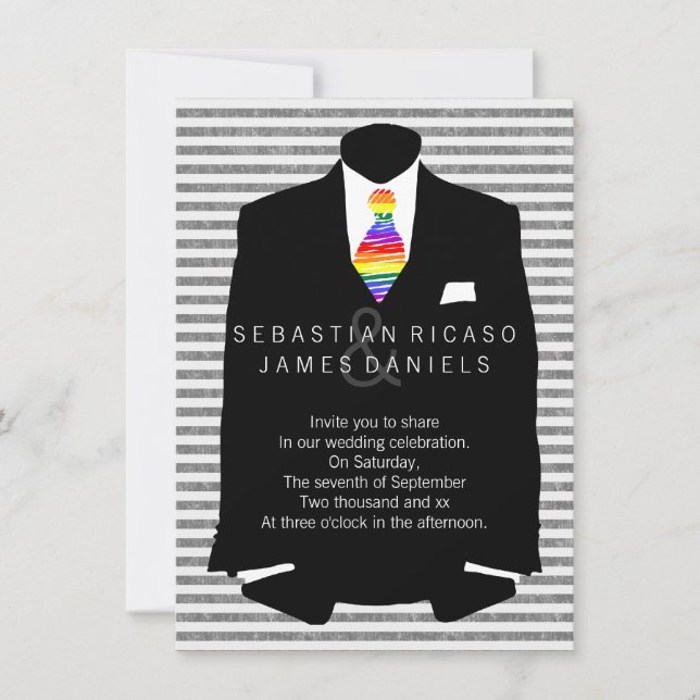 Convites Sr. Suit e Rainbow Tie Gay Wedding (Frente)