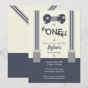 Convites Sr. um marinho derful e laço cinzento