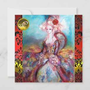 CONVITES SRA. POMPADOUR , FLORES DE DAMASCO VERMELHO E PRET