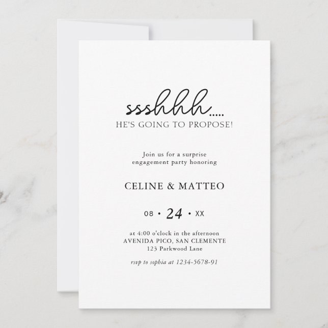 Convites Sshh. Ele vai propor. | Noivado surpresa (Frente)