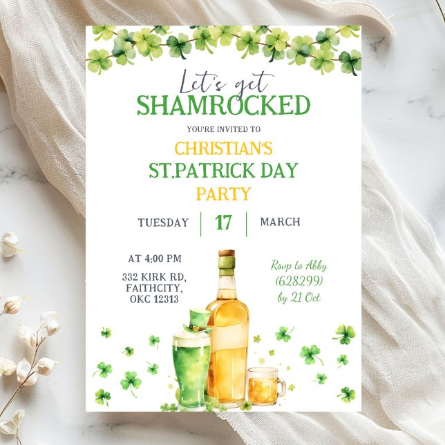 Convites St Patrick Day Let's Get Shamrocked Party (Criador carregado)