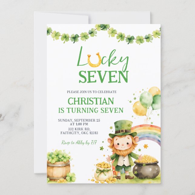 Convites St Patrick Lucky Seven Birthday Invitation (Frente)