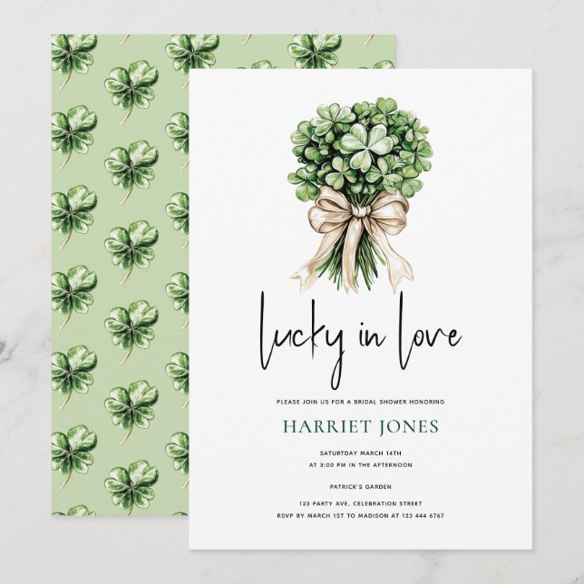 Convites St Patrick’s Bridal Shower Clover Bouquet (Frente/Verso)