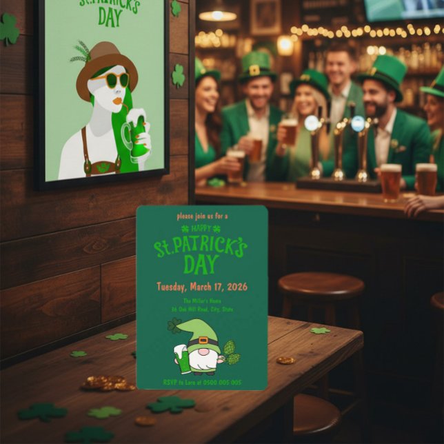 Convites St. Patrick’s Day Gnome Green Invitation (Criador carregado)