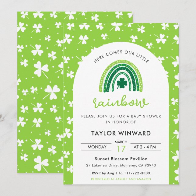 Convites St Patrick’s Day Rainbow Baby Shower (Frente/Verso)