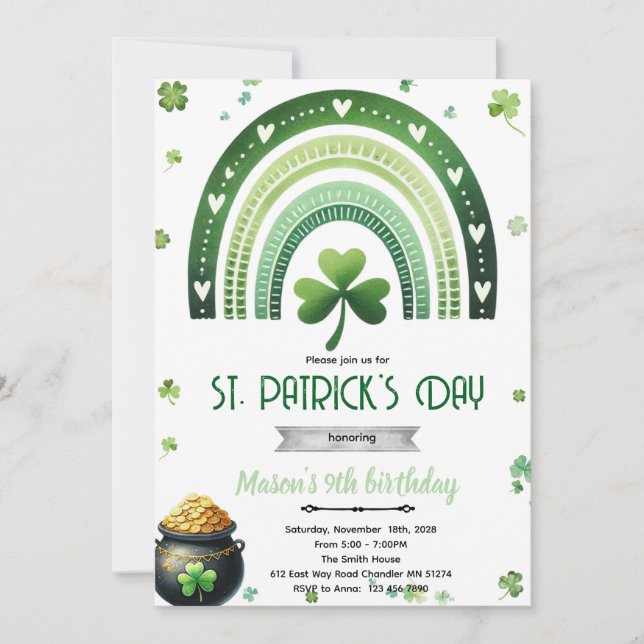 Convites St. Patrick's Day Birthday party invitation (Frente)