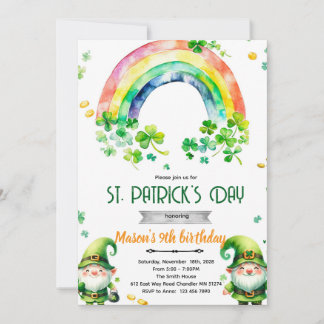 Convites St Patricks Day gnome party invitation