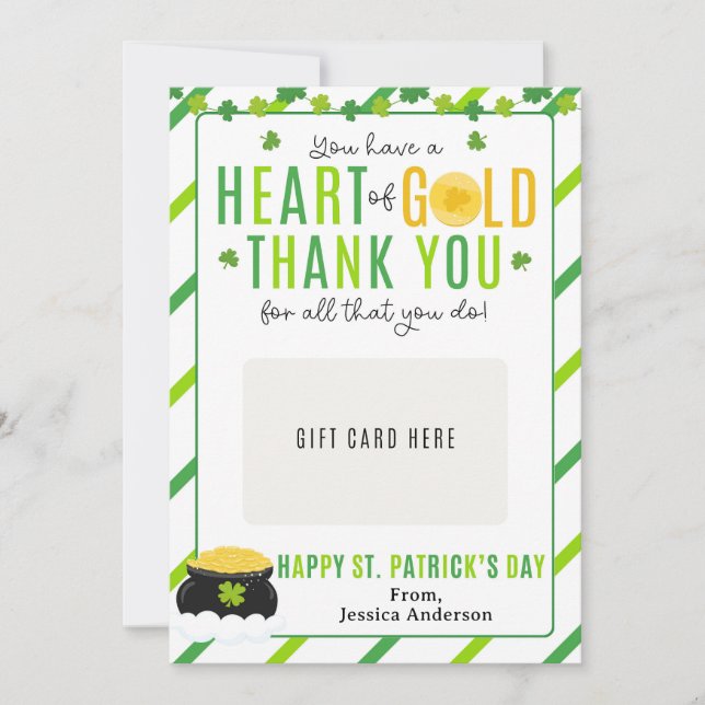 Convites St. Patrick's Day Teacher Appreciation Gift Card (Frente)