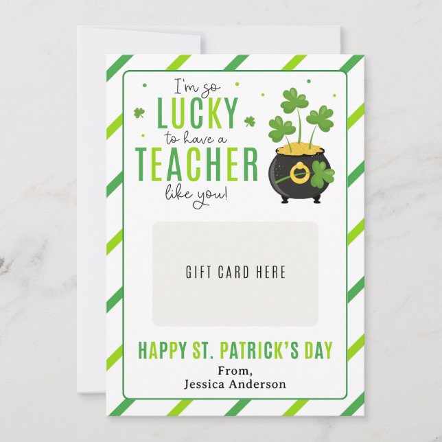 Convites St. Patrick's Day Teacher Appreciation Gift Card (Frente)