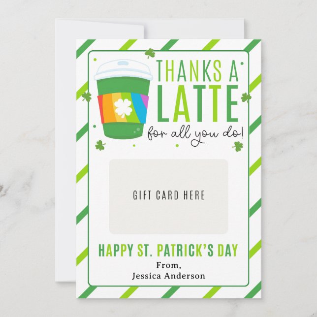 Convites St. Patrick's Day Teacher Coffee Gift Card Holder (Frente)