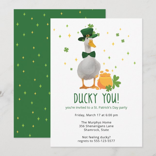 Convites St. Patrick's Ducky You Party Invitation (Frente/Verso)