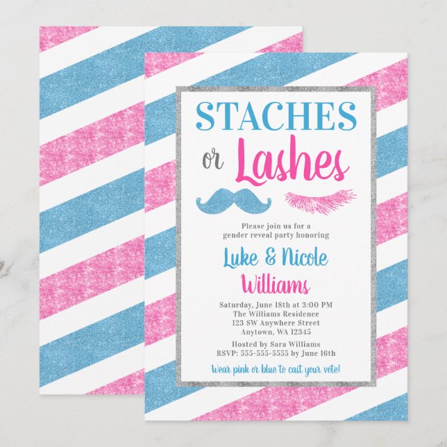 Convites Staches ou Lashes Gênero Revelar Chá de fraldas de (Frente/Verso)